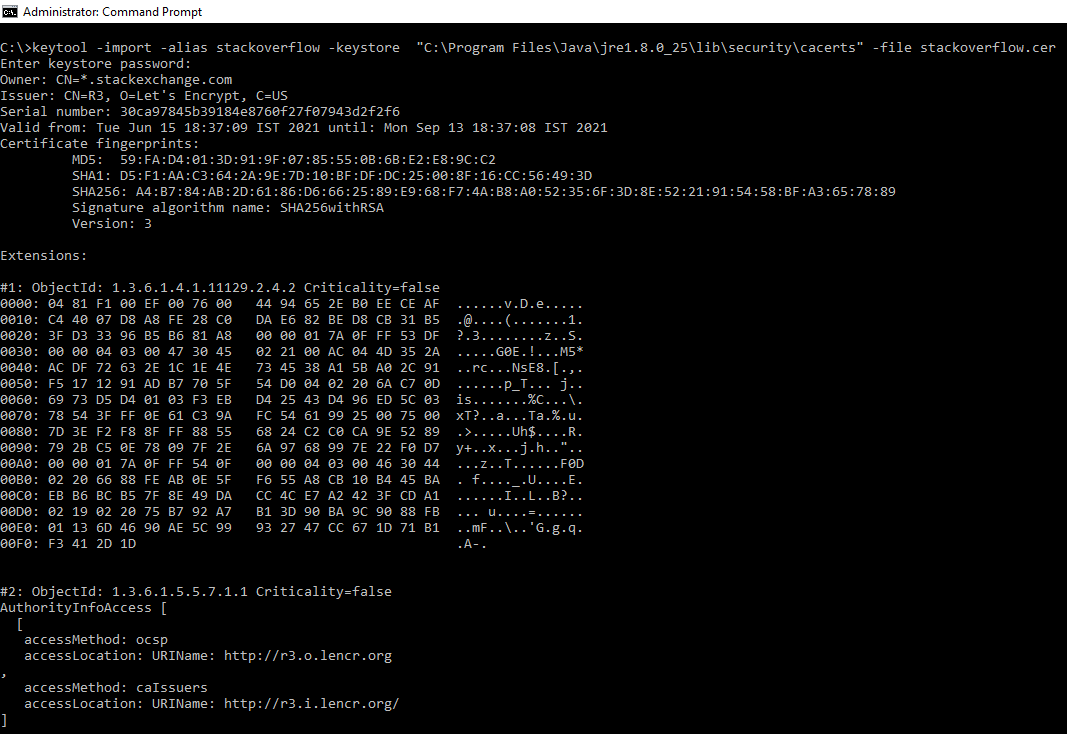 Adding SSL Certificate to Java KeyStore